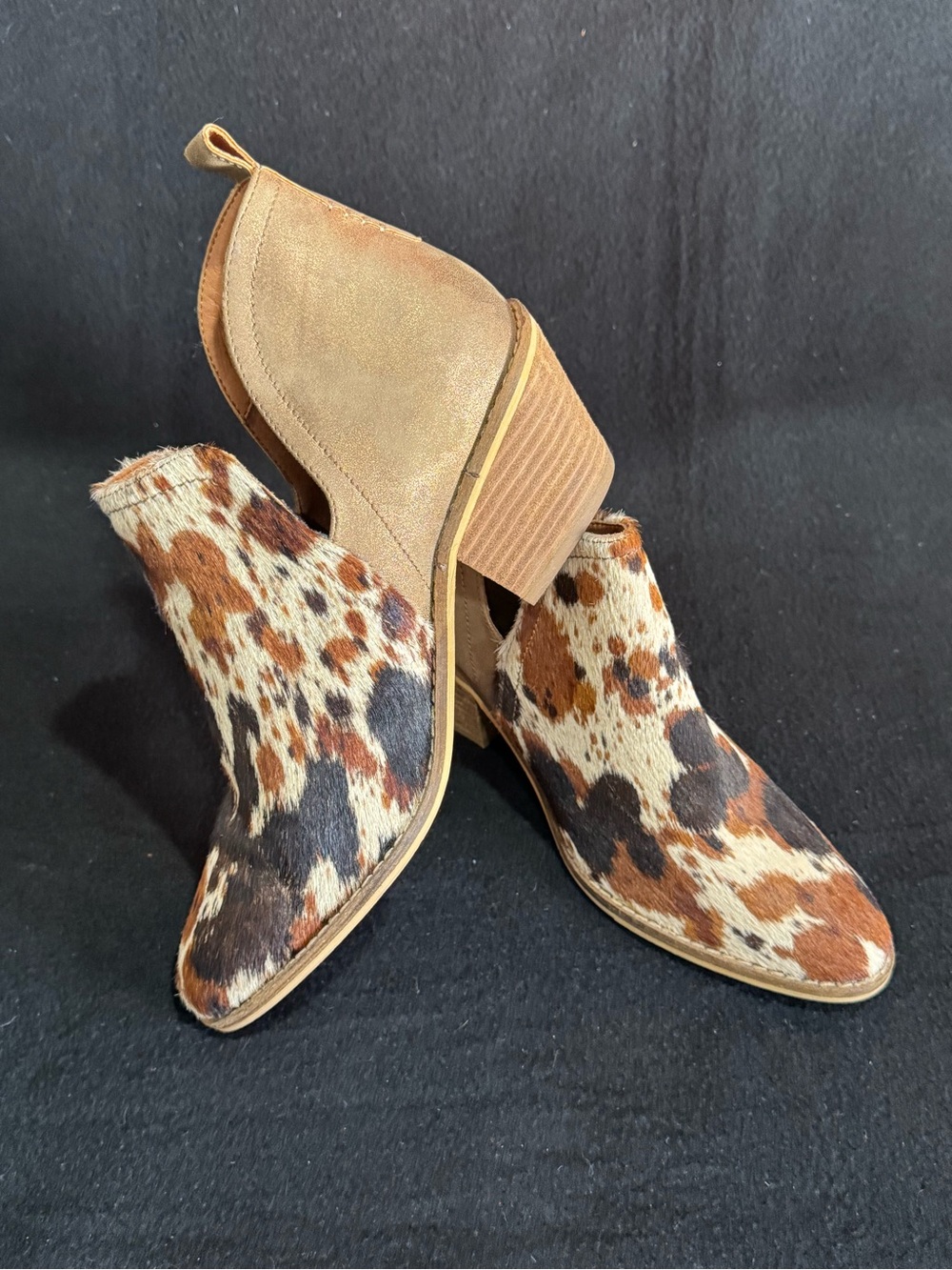 Women’s Brown Multi Cowhide Ankle Booties with Tan Suede Accents